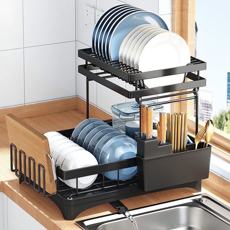 Escurreplatos de Acero con Soporte para Tazas
