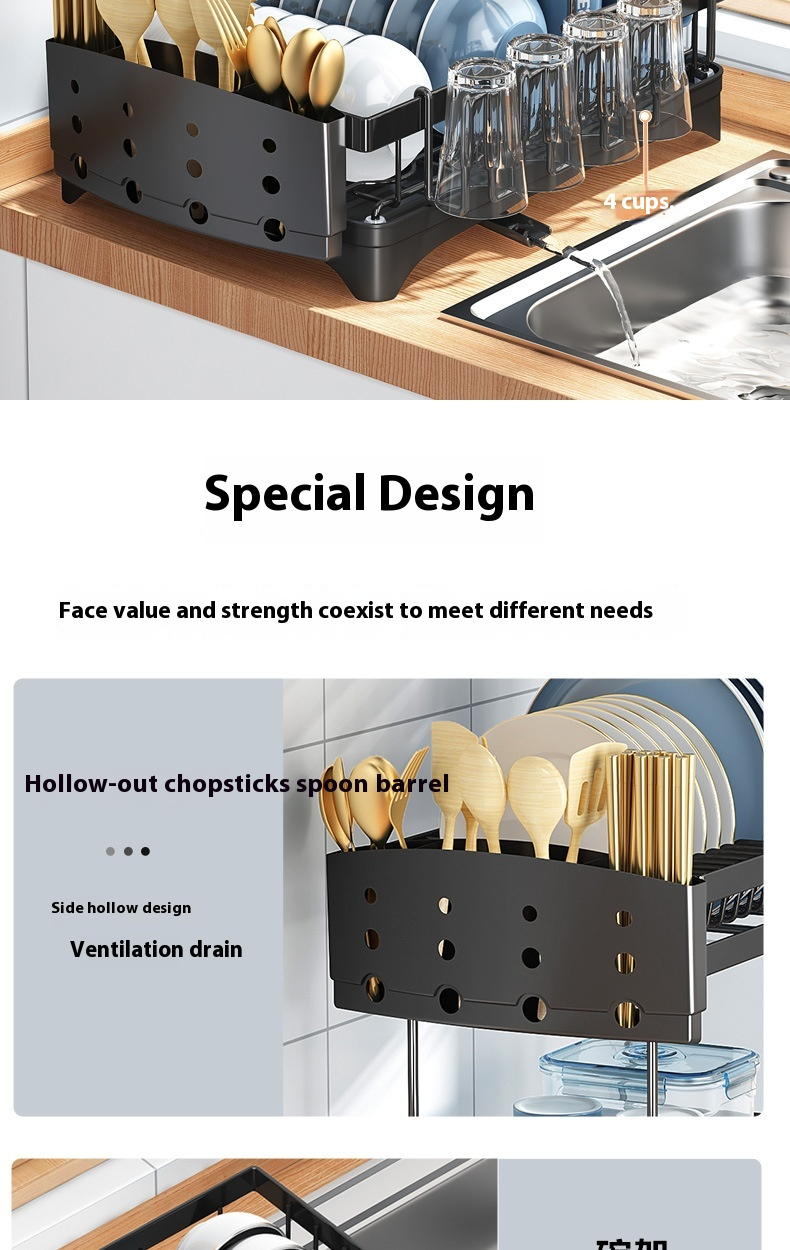 Escurreplatos de Acero con Soporte para Tazas