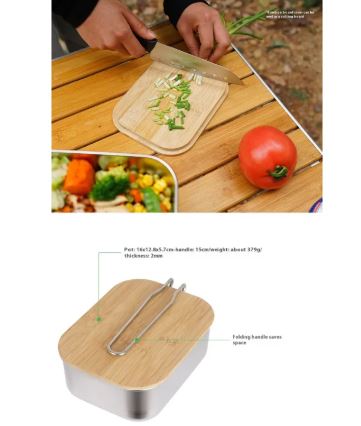 Bento de Acero Inoxidable con Tapa de Bambú