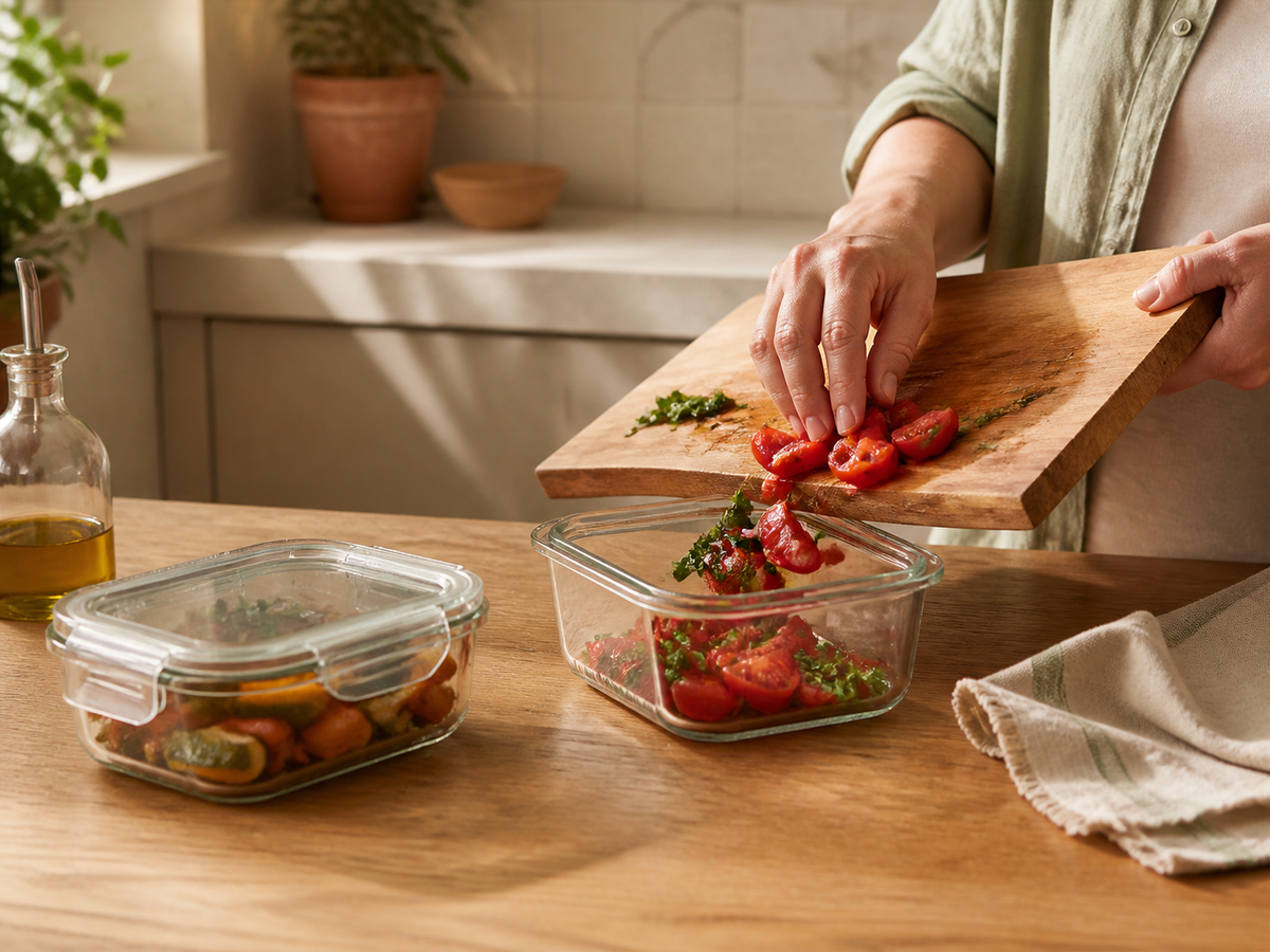 Preparación cotidiana de alimentos en recipientes de vidrio