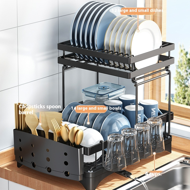 Escurreplatos de Acero con Soporte para Tazas
