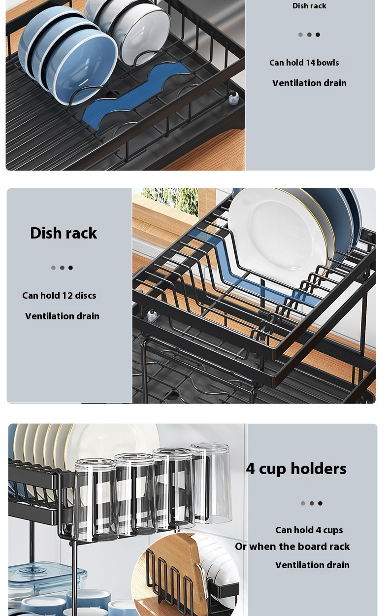 Escurreplatos de Acero con Soporte para Tazas